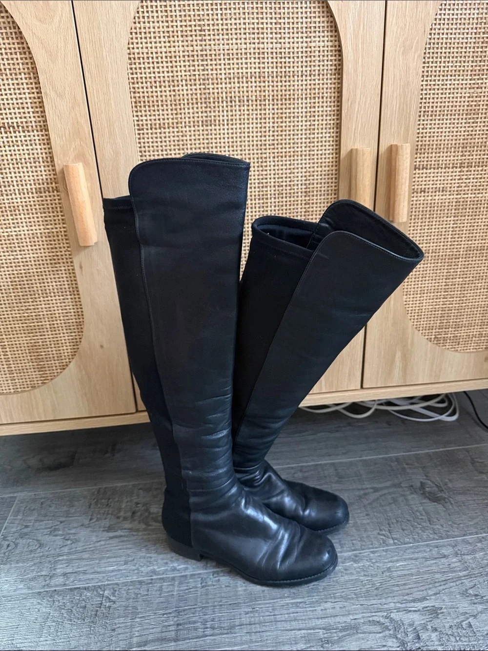 Stuart Weitzman 5050 Tall Black Leather Over-The-Knee Boots